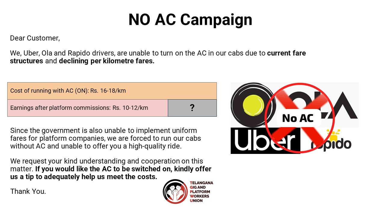 Telangana Gig and Platform Workers Union (TGPWU) announces No AC Campaign