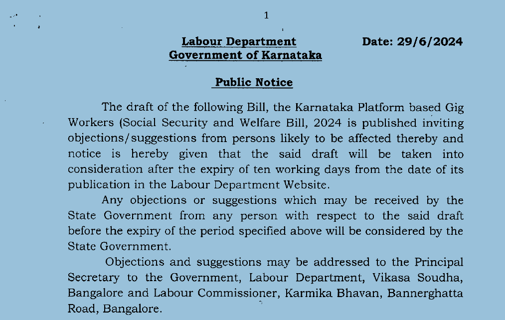 Karnataka publishes draft bill on platform and gig workers