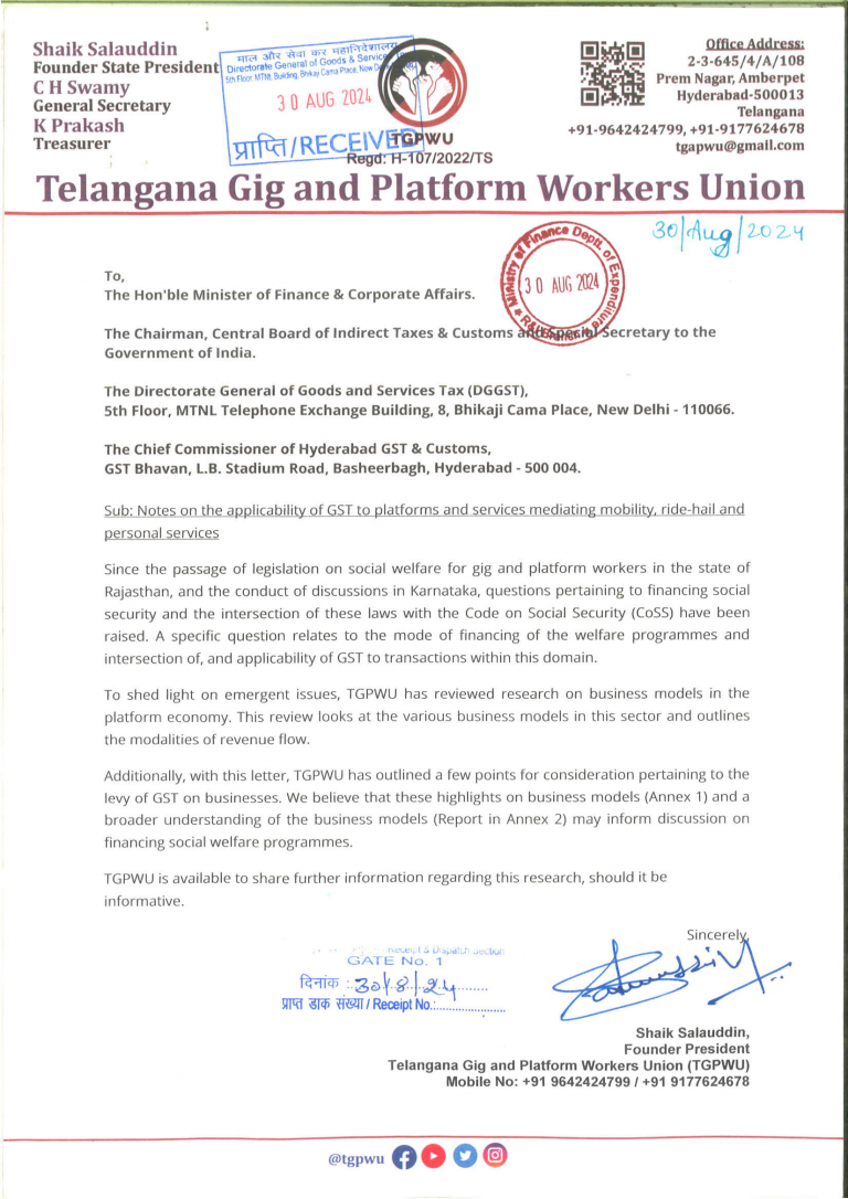 Updates – Telangana Gig and Platform Workers Union